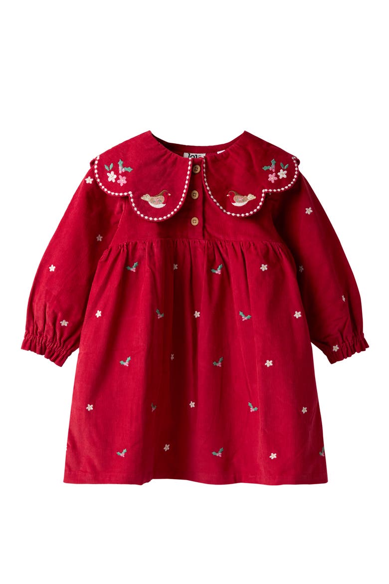 peter pan collar christmas dress Kids' Holiday Embroidered Long Sleeve Peter Pan Collar Dress (Women)