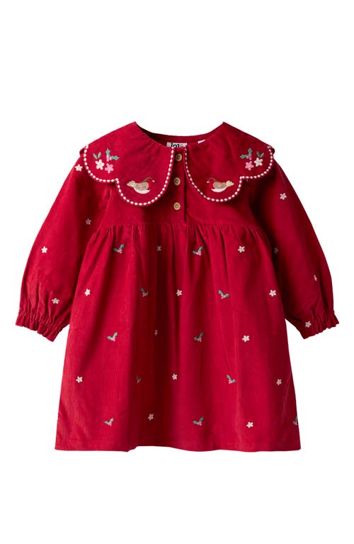 Jojo Maman Bébé Jojo Maman Bebe Kids' Holiday Embroidered Long Sleeve Peter Pan Collar Dress In Red
