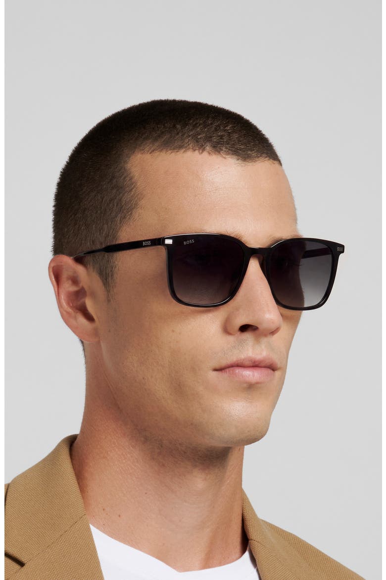 55mm Square Sunglasses, Alternate, color, BLACK/ DARK GREY SF