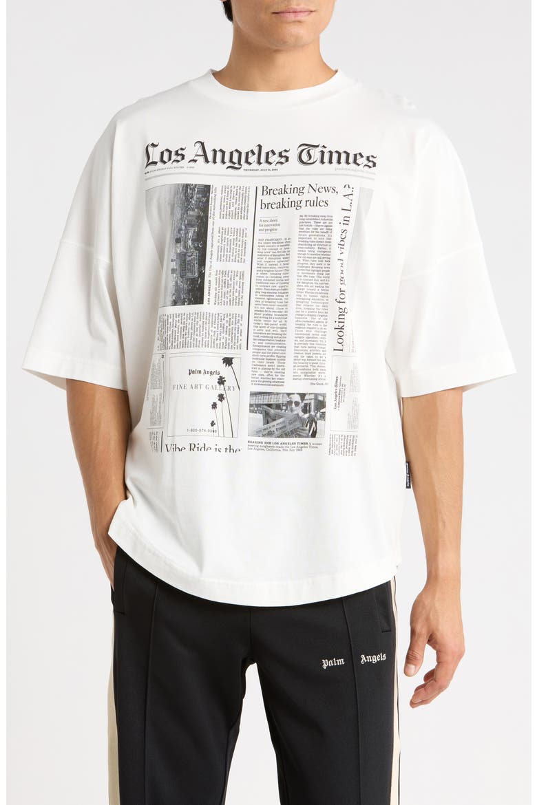 LA Times News Oversize Graphic T-Shirt, Main, color, OFF WHITE/BLACK