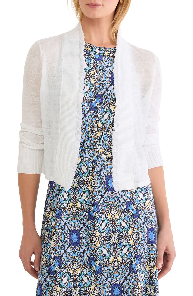 NIC+ZOE Ruffle Featherweight Linen Blend Cardigan, Main, color, Paper White