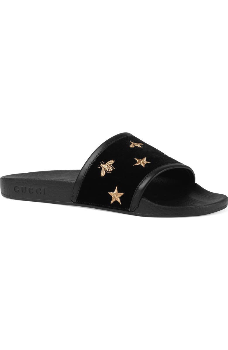 Gucci Pursuit Embroidered Slide Sandal, Main, color,