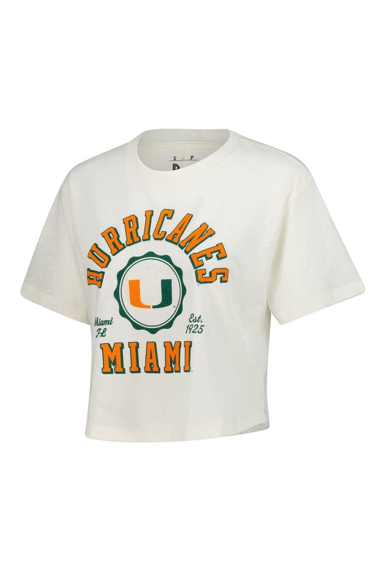 Women's Pressbox Cream Miami Hurricanes Tri-Blend Bishop Knobi Crop T-Shirt, Alternate, color, Cream