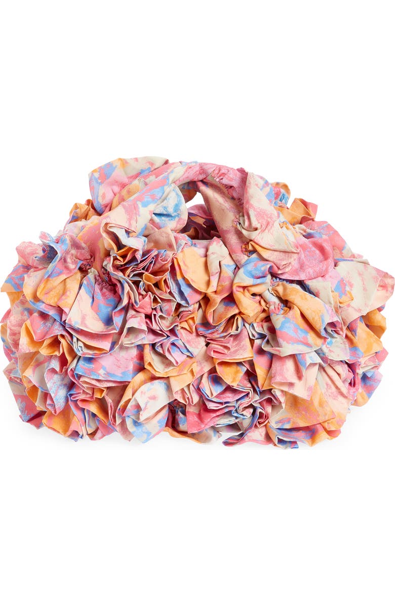 Dries Van Noten Mini Print Ruffle Crepe Hobo, Main, color,