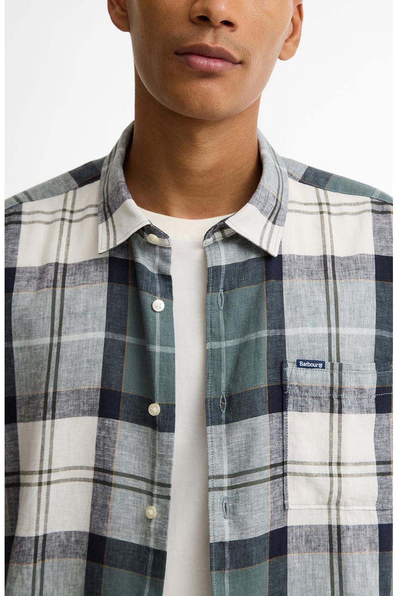 Croft Short Sleeve Linen Blend Shirt, Alternate, color, MEADOW BROOK TARTAN