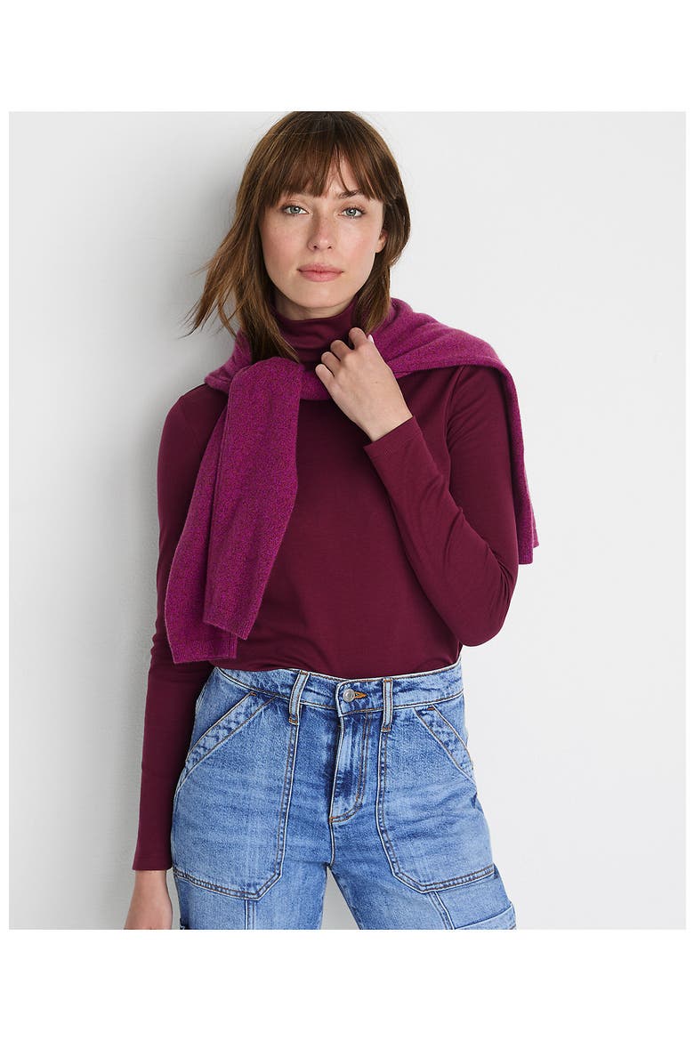 Supima Cotton Fitted Long Sleeve Turtleneck, Alternate, color, Rich Burgundy