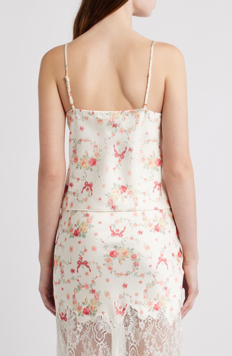 LoveShackFancy Constantina Floral Print Lace Satin Camisole, Alternate, color, Ecru Gardenia