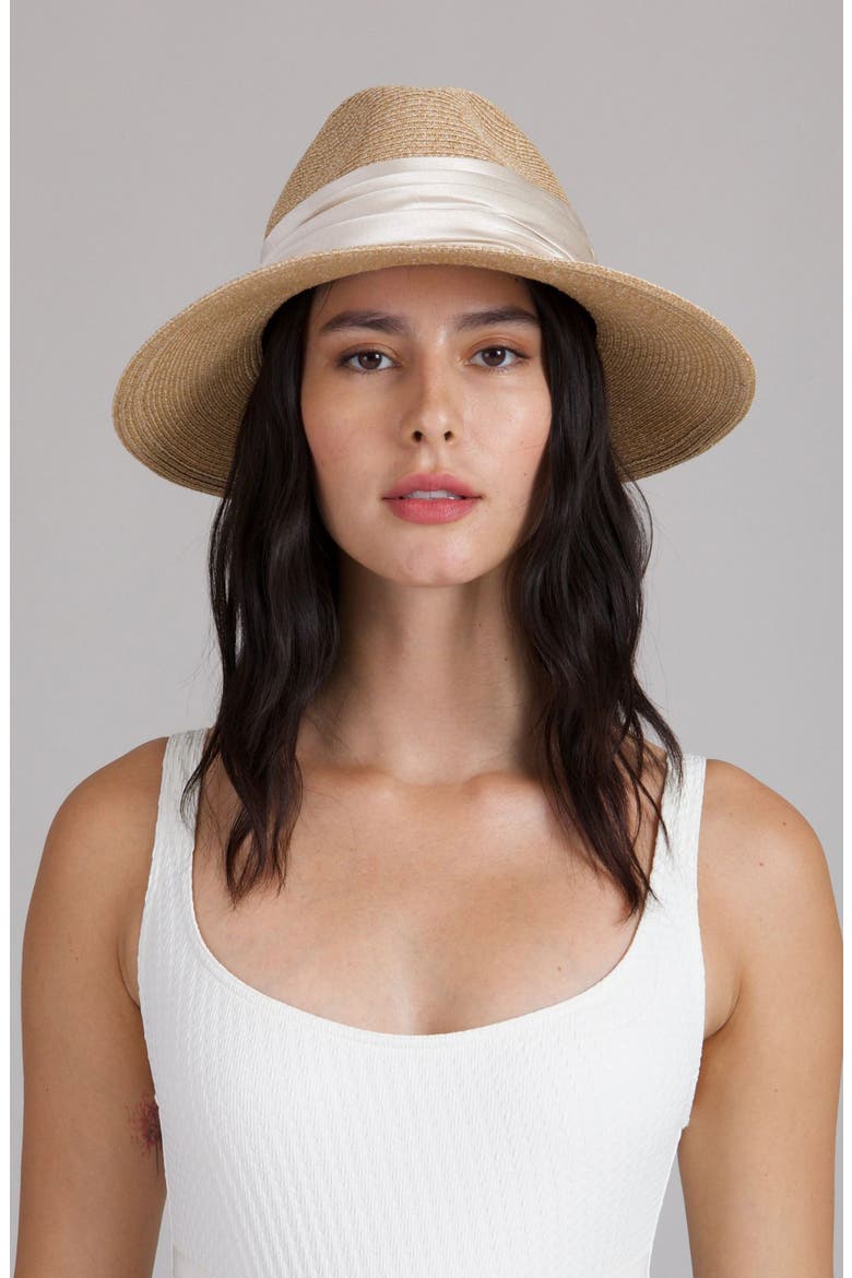 Courtney Packable Straw Fedora, Alternate, color, SAND