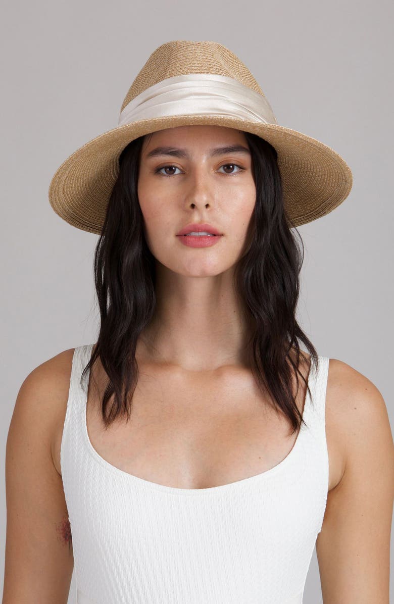 Eugenia Kim Courtney Packable Straw Fedora, Alternate, color, Sand