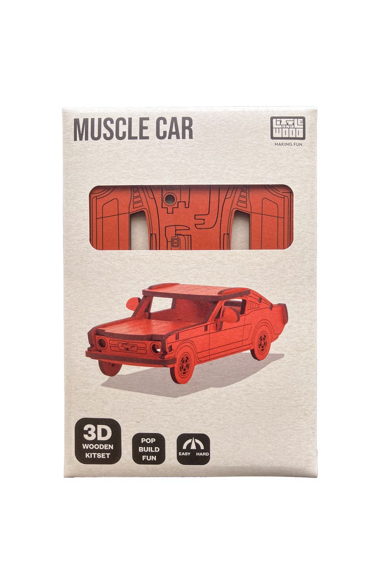 Little & Wood Woodlet Muscle Car, 3D Wooden Kit Set, Ages 6+, Alternate, color, Multicolored