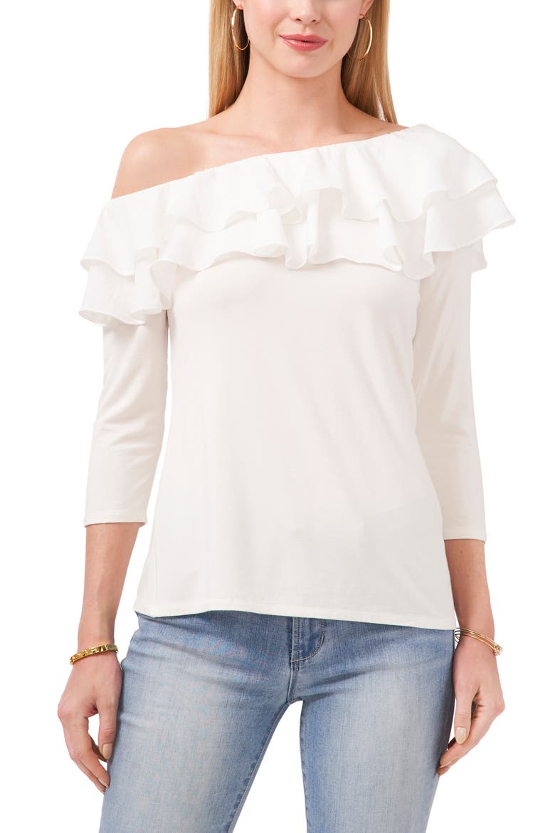 Ruffle One Shoulder Top, Main, color, NEW IVORY