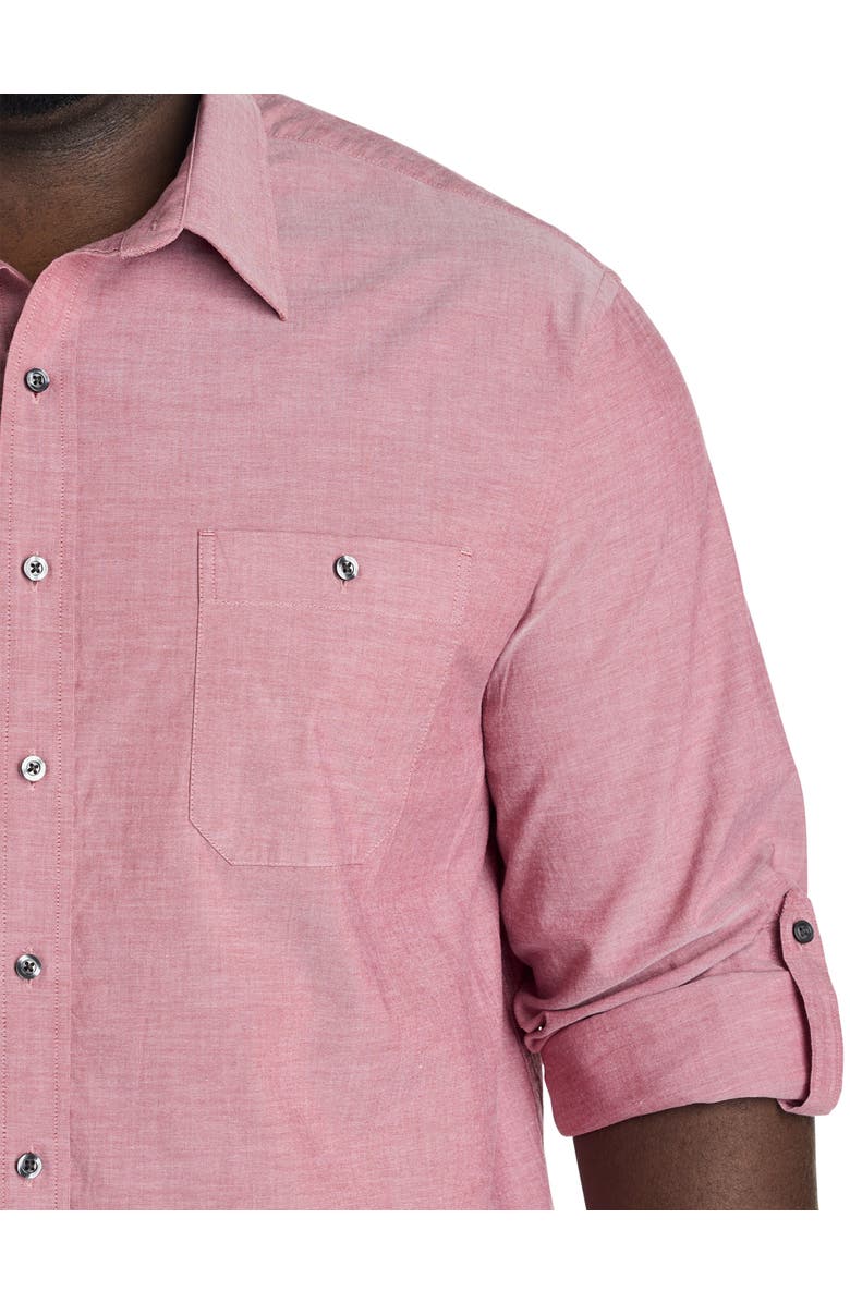 True Nation by DXL Big & Tall Washed Oxford Rolled-Sleeve Sport Shirt, Alternate, color, Red Dahlia