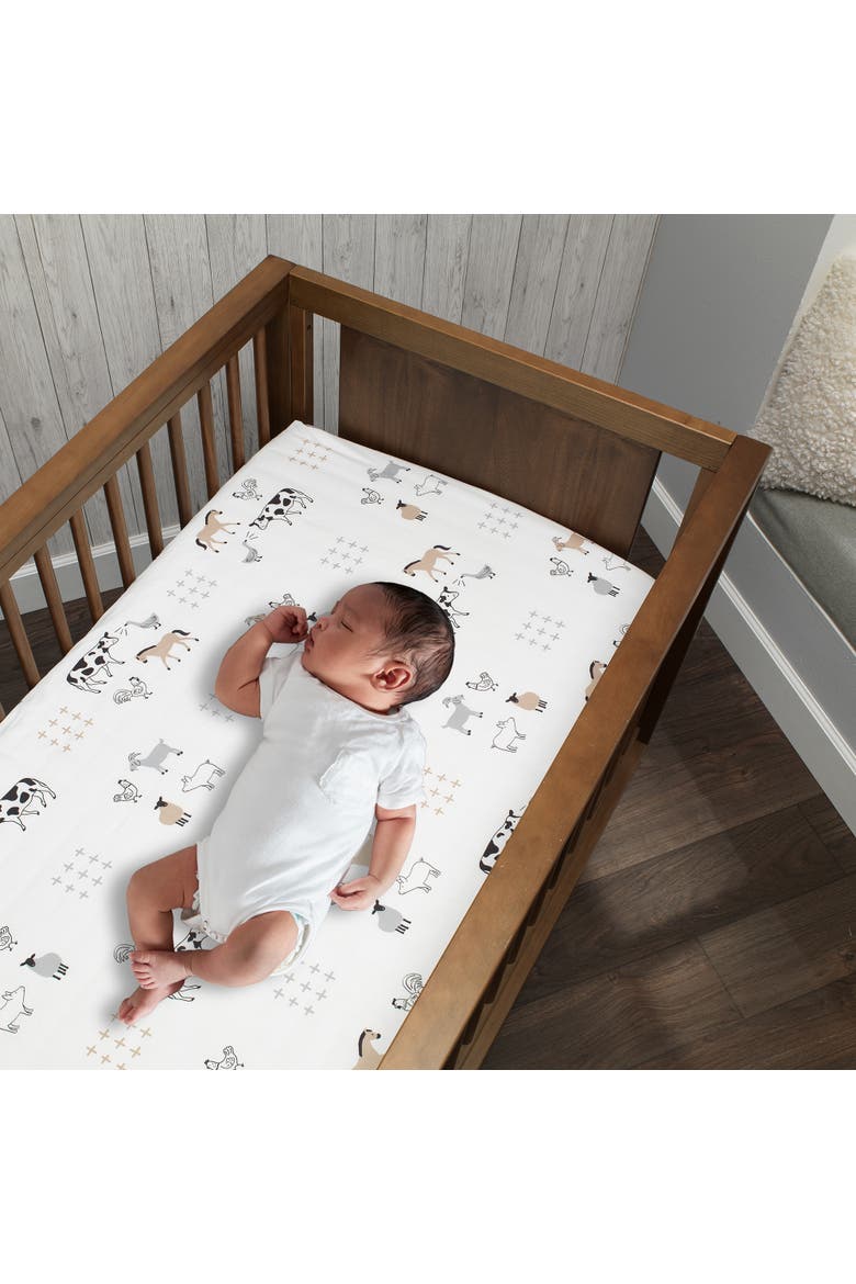 Baby Farm Animals 100% Cotton Fitted Crib Sheet, Alternate, color, White