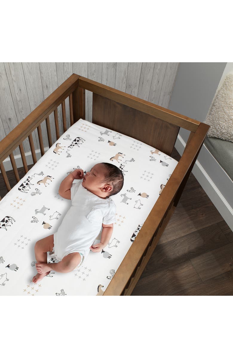 Lambs & Ivy Baby Farm Animals 100% Cotton Fitted Crib Sheet, Alternate, color, White