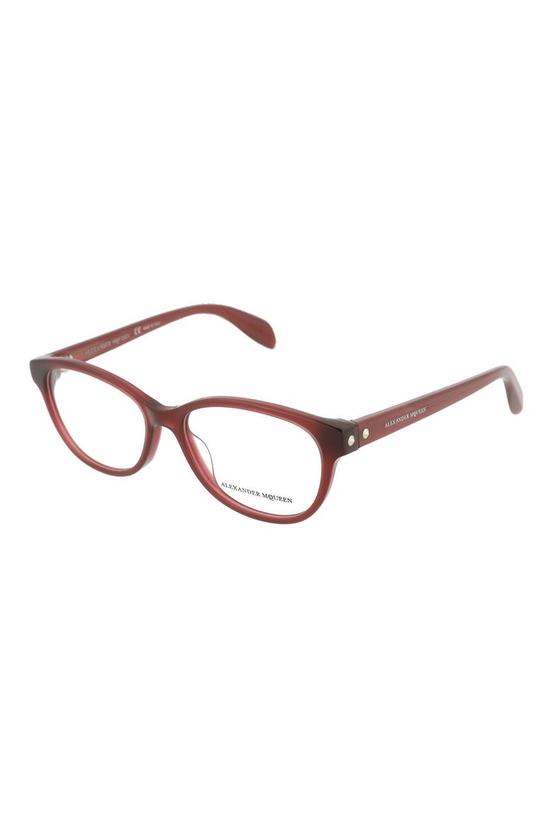 Alexander McQueen 52mm Cat Eye Optical Frames, Alternate, color, SHINY MILKY BURGUNDY/ TRN