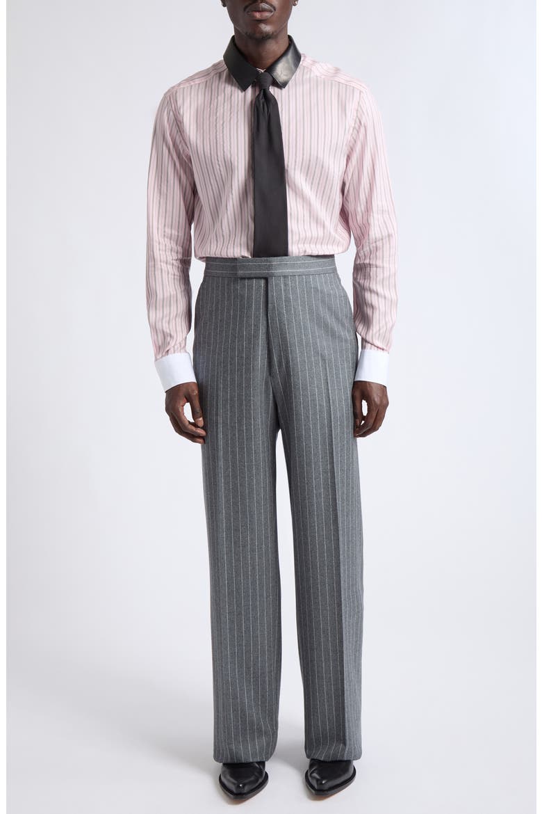 Stripe Silk Button-Up Shirt with Removable Leather Collar, Alternate, color, ROSE/ WHITE