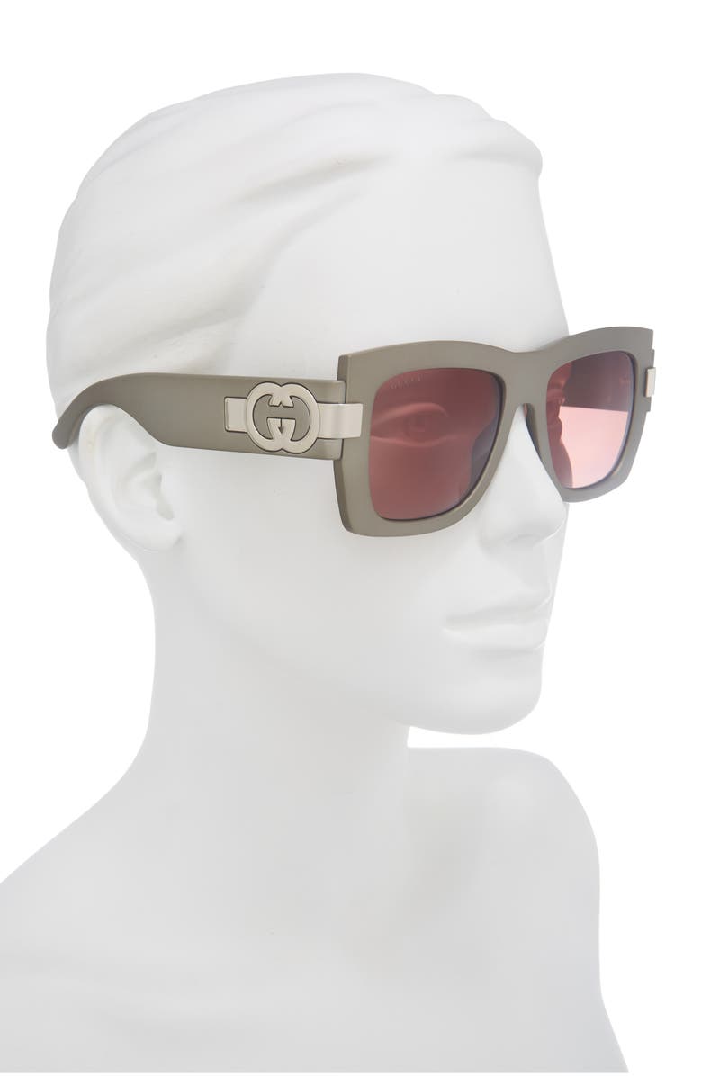 Gucci 54mm Rectangular Sunglasses, Alternate, color, Grey Grey Red