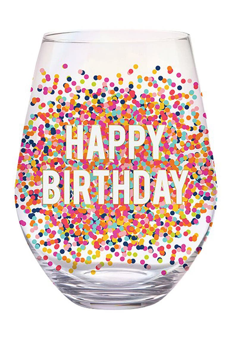 Slant Collections "Happy Birthday" Confetti Stemless Jumbo Wine Glass, Main, color, 