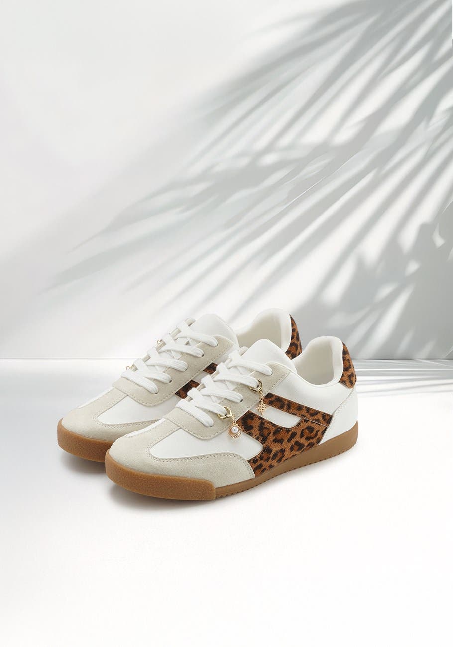 Faux Leather Sneakers With Charms, Alternate, color, White Leopard