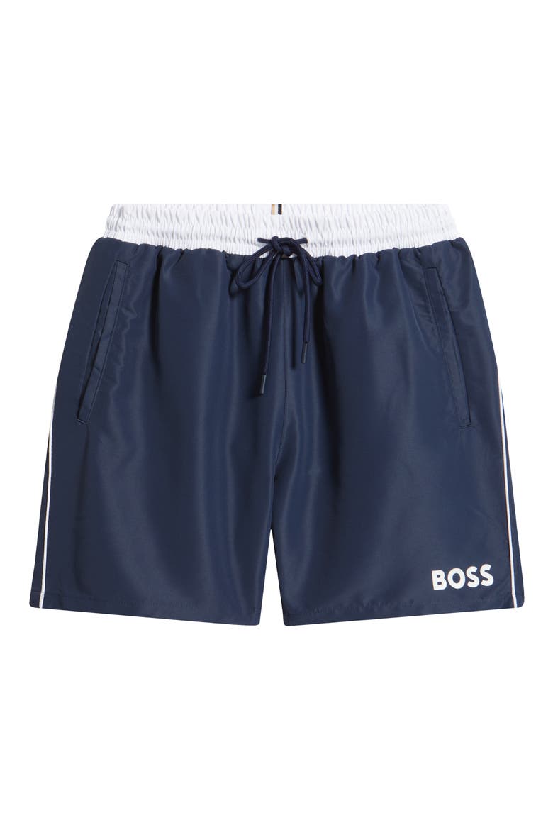 Starfish Logo Graphic Swim Trunks, Alternate, color, NAVY