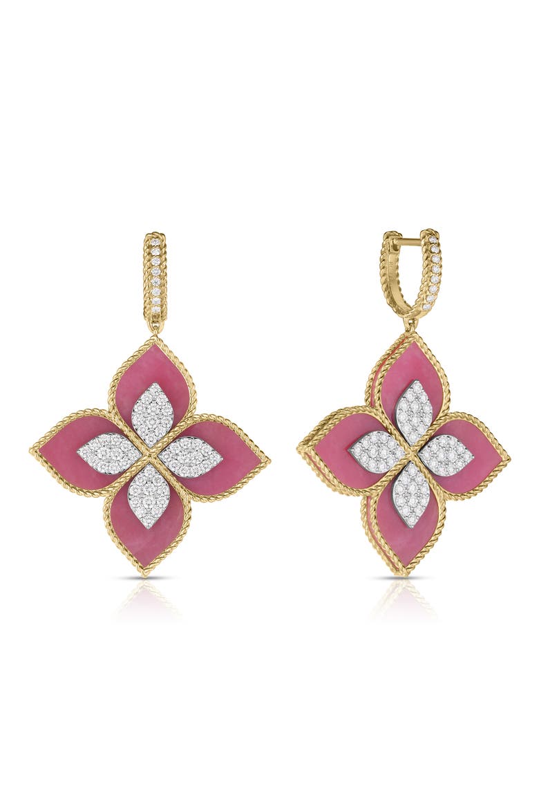 Venetian Princess Diamond & Rhodonite Drop Earrings, Main, color, YELLOW/ WHITE