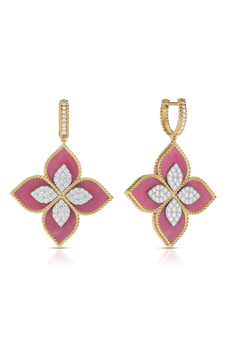Roberto Coin Venetian Princess Diamond & Rhodonite Drop Earrings, Main, color, Yellow/ White