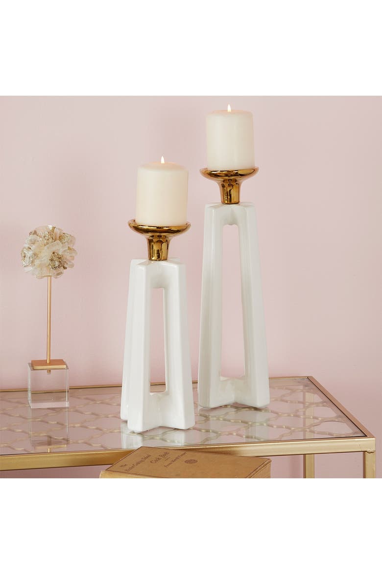 White Ceramic Modern Candle Holder - Set of 2, Alternate, color, WHITE