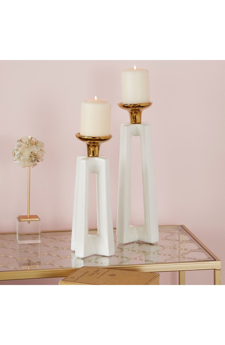 COSMO BY COSMOPOLITAN White Ceramic Modern Candle Holder - Set of 2, Alternate, color, White