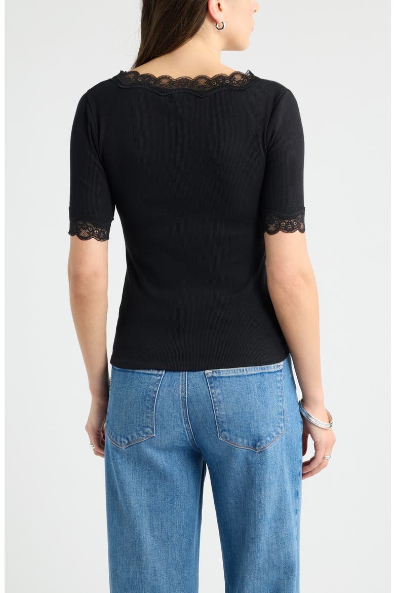 Lace Trim Knit T-Shirt, Alternate, color, BLACK