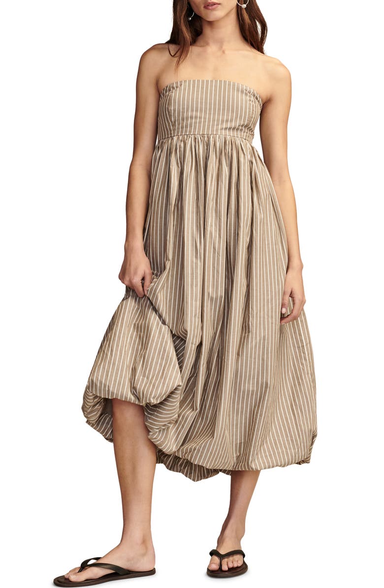 Lucky Brand Stripe Strapless Bubble Hem Maxi Dress, Main, color, 