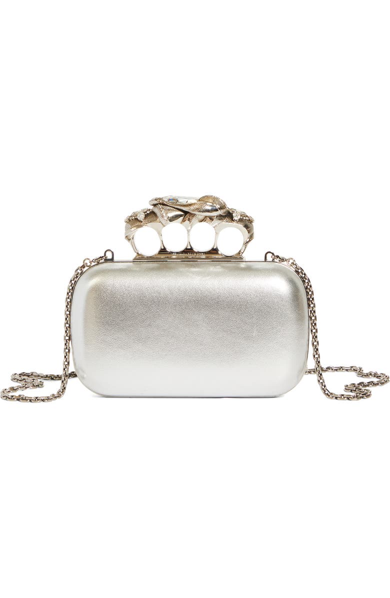 McQueen Metallic Leather Four-Ring Box Clutch, Main, color,