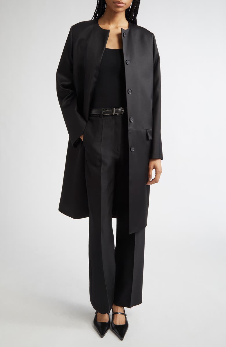 TOTEME Collarless Chintz Coat, Alternate, color, Black