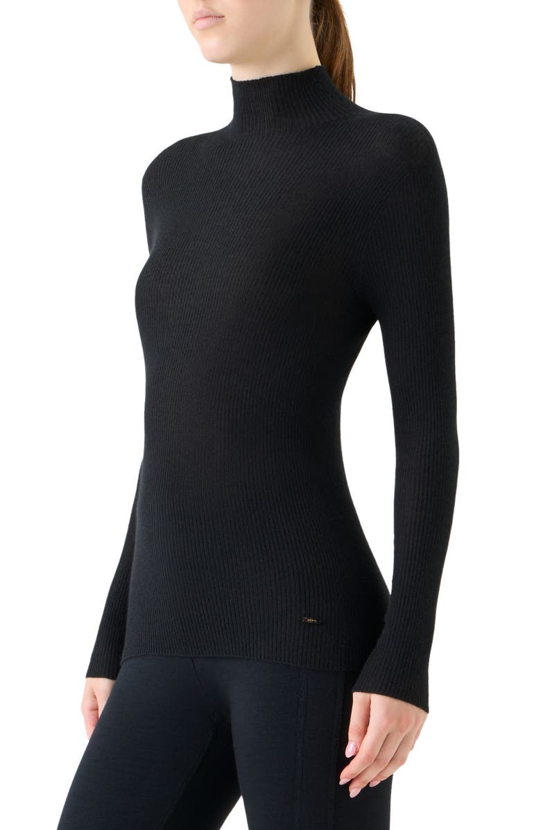 Akris Cashmere & Silk Rib Funnel Neck Sweater, Alternate, color, Black