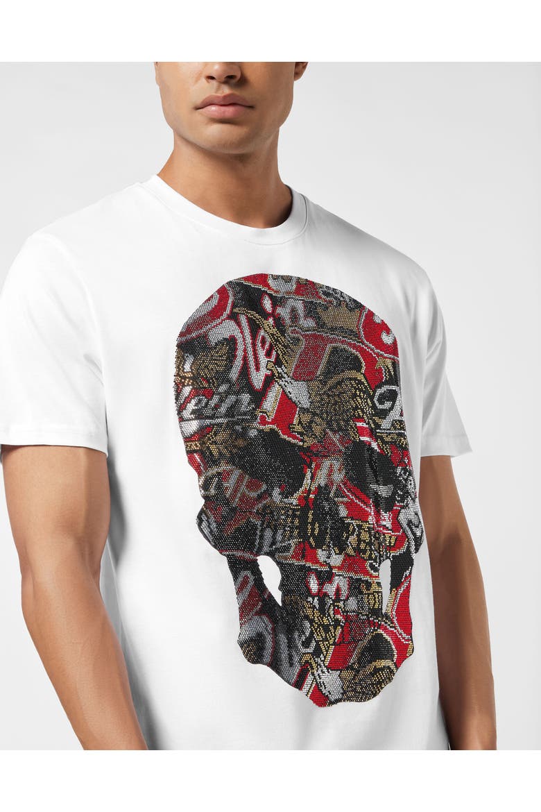Round Neck T-Shirt Skull Stones Men, Alternate, color, white