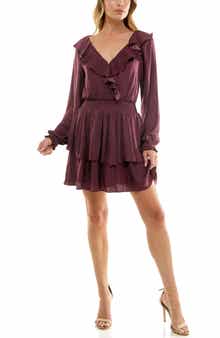 Socialite Ruffle Long Sleeve Fit & Flare Minidress
