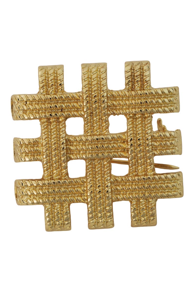 Woven Grid Brooch, Main, color, GOLD