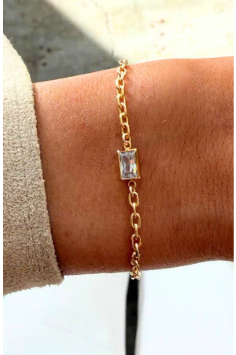 Rectangle Bezel Stone 14k Gold Filled Bracelet, Alternate, color, Gold