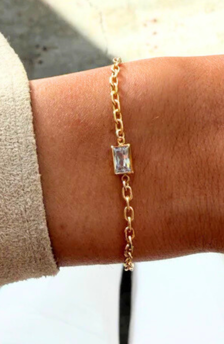 CUFFED BY NANO Rectangle Bezel Stone 14k Gold Filled Bracelet, Alternate, color, Gold