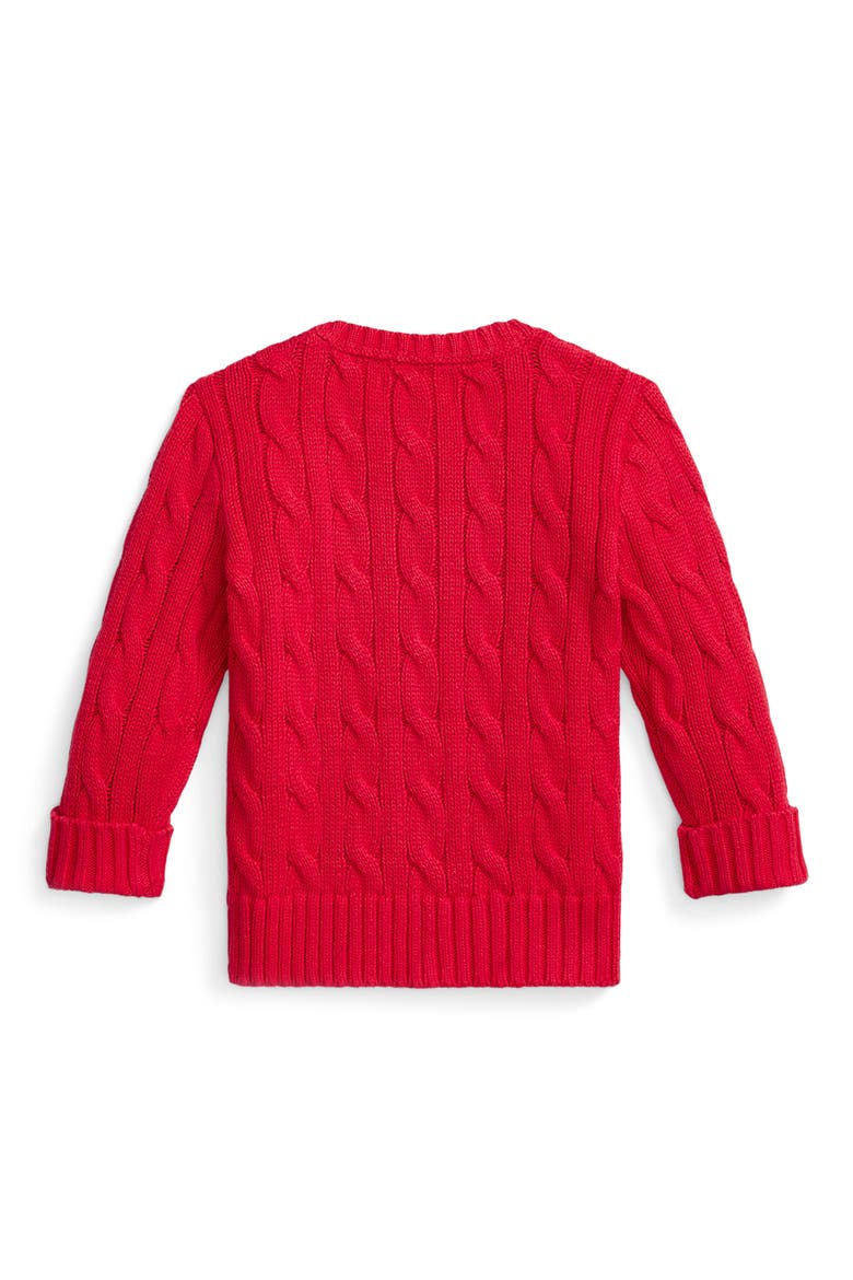 Combed Cotton Cable Knit Sweater, Alternate, color, RED