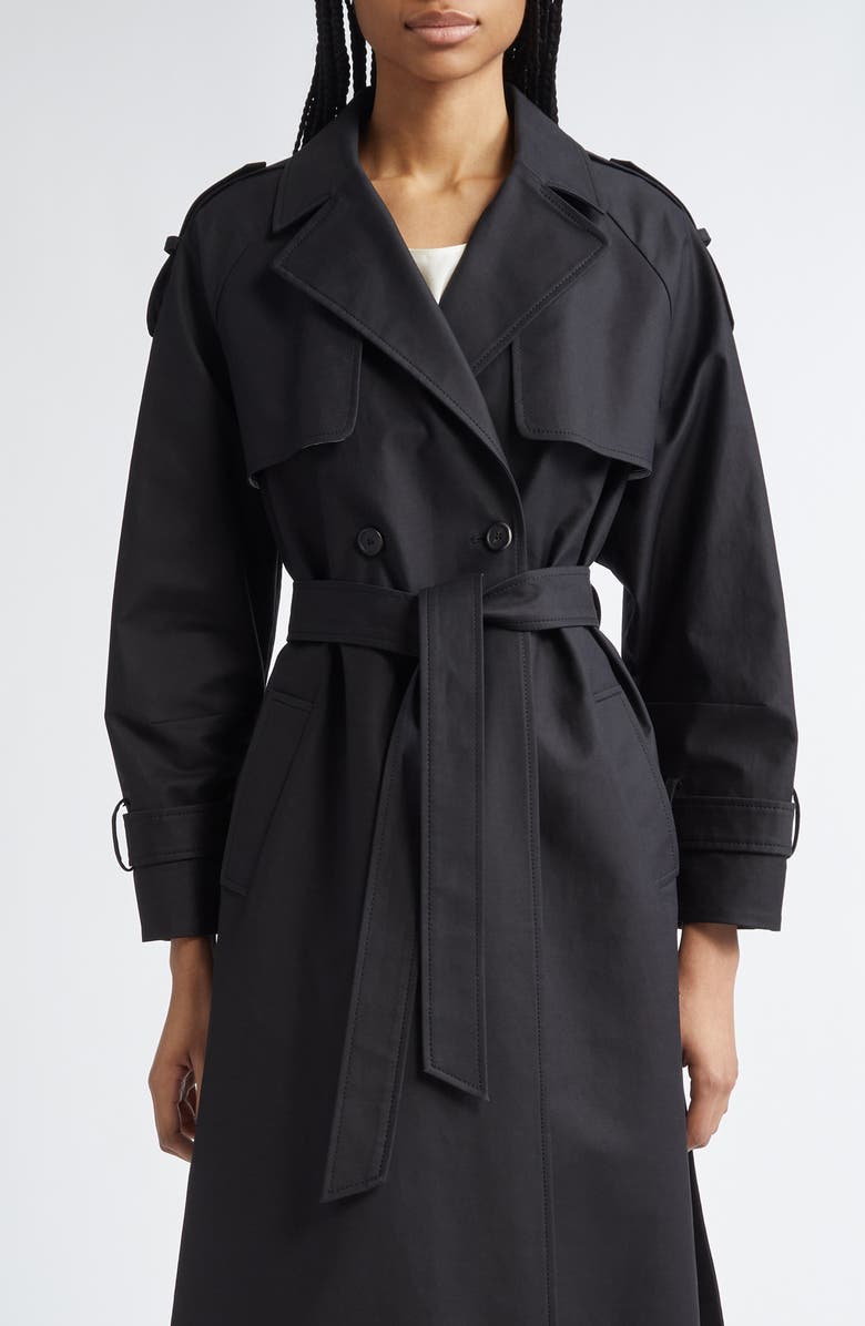PARTOW Rory Belted Compact Cotton Trench Coat, Main, color, Black
