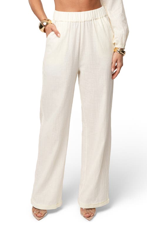 Jluxlabel Coastal Tide Cotton One-shoulder Top & Wide Leg Pants Set In White