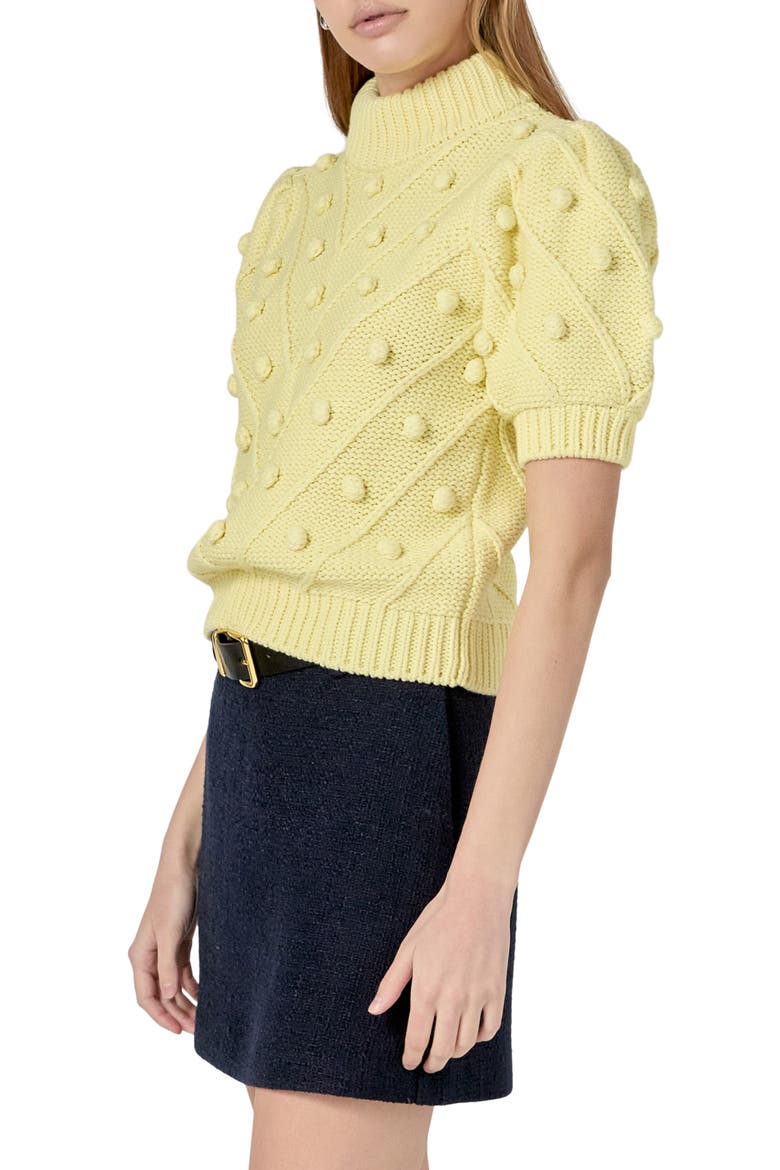 Pompom Puff Sleeve Sweater, Alternate, color, BUTTER YELLOW