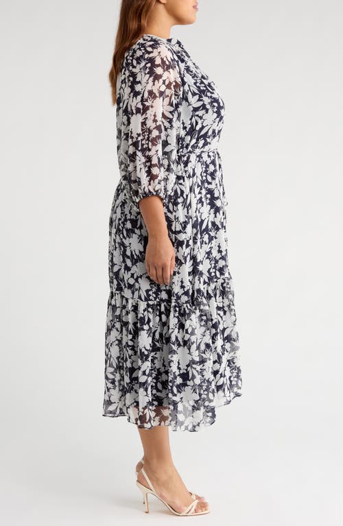 Julia Jordan Puff Sleeve Tie Belt Midi Dress In Multi