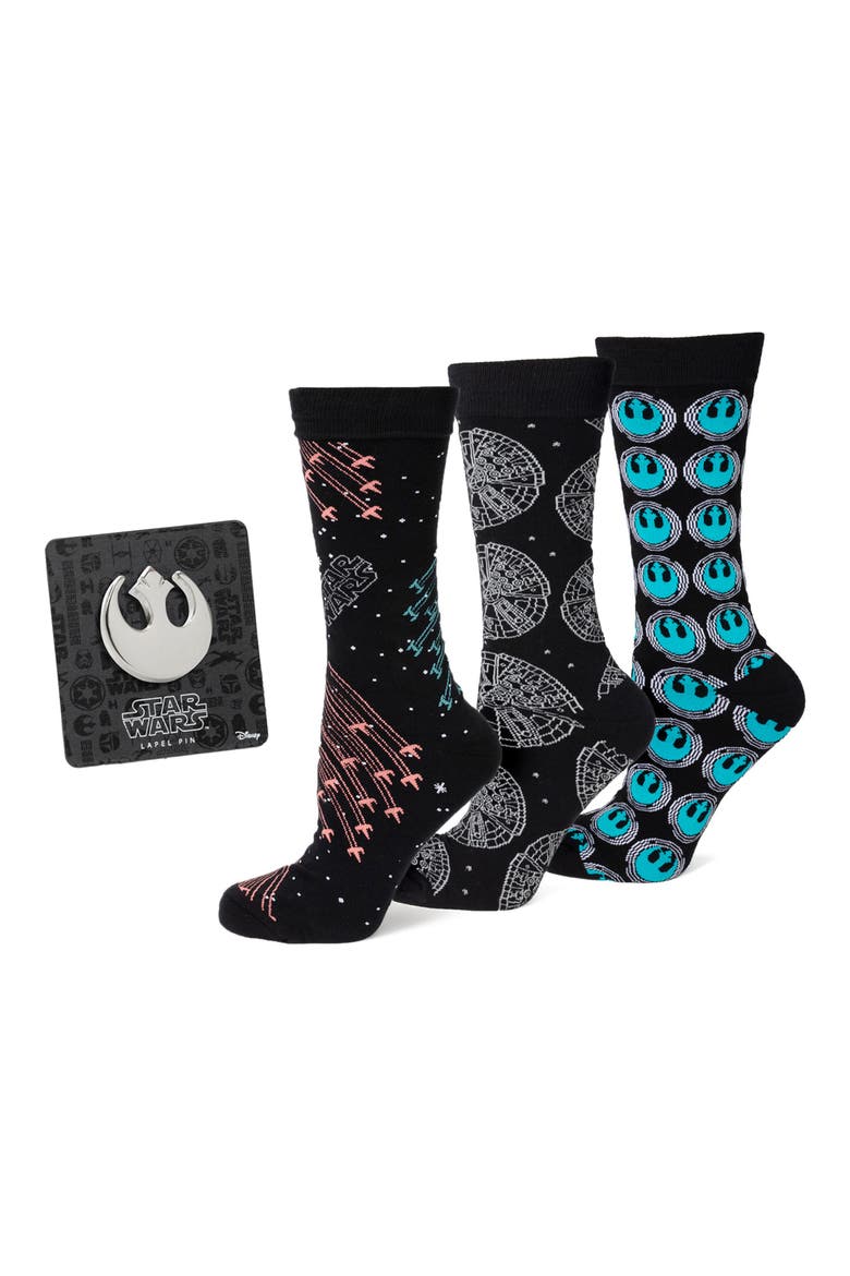 Star Wars Ship Crew Socks & Lapel Pin Set, Main, color, BLACK