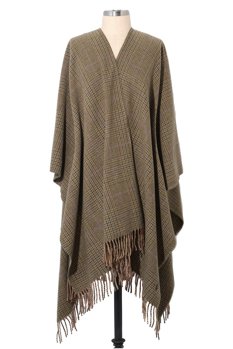 Longline Wool Poncho, Main, color, BROWN GLENPLAID