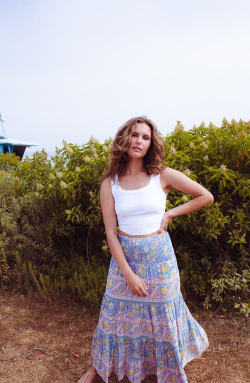 Alicia Bell Mandy Cotton & Silk Cover-up Maxi Skirt In Blue Yellow Print