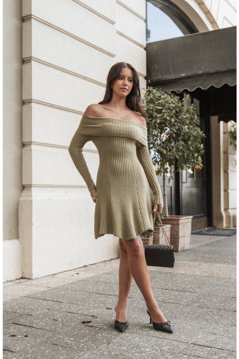 Francisco Off the Shoulder Long Sleeve Sweater Dress, Alternate, color, OLIVE