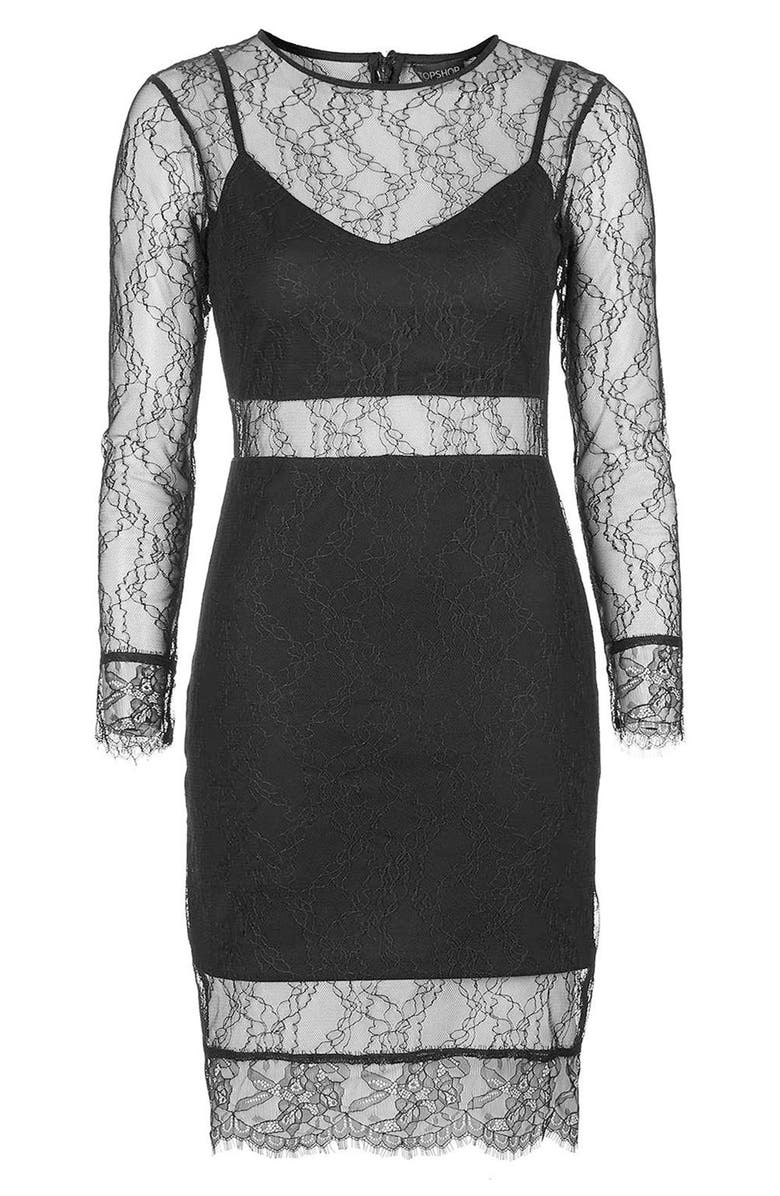 Topshop Lace Overlay Body-Con Dress, Alternate, color,