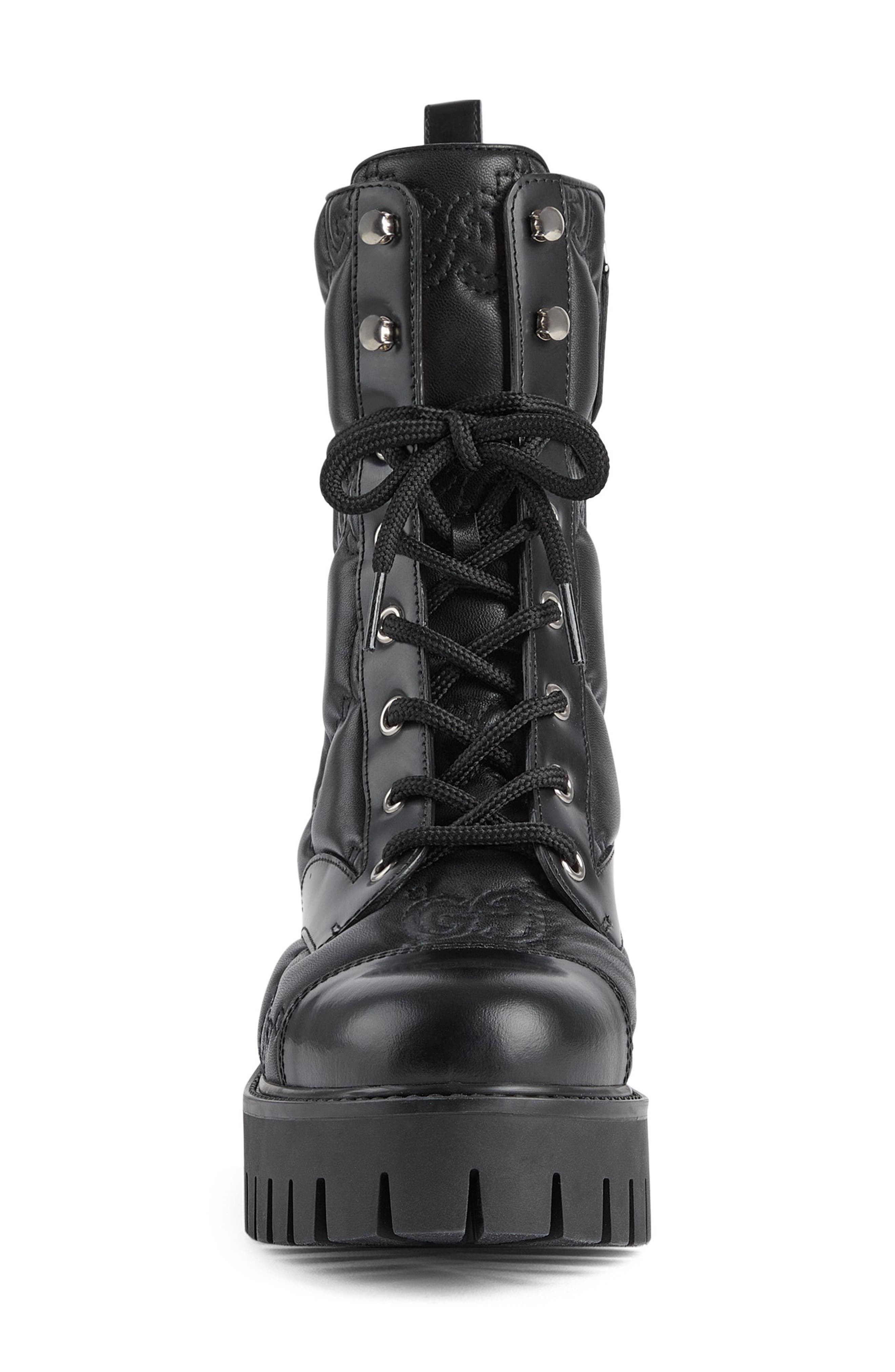 Gucci Logo Quilted Leather Combat Boot, Alternate, color, 