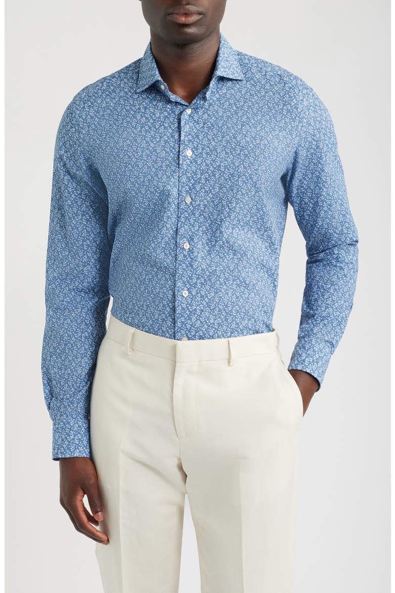 Modern Fit Floral Cotton Seersucker Dress Shirt, Main, color, MEDIUM BLUE